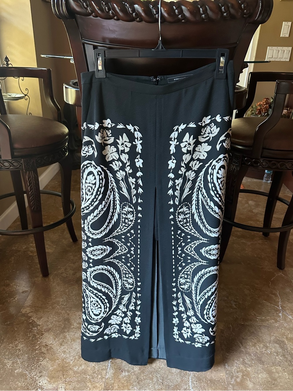 BCBGMaxAzria Black Skirt with White Paisley Panel